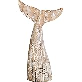 Aecipl Nautical Home Decor Wood Whale Tail Tabletop Statue Decorative Rustic Sculpture Ocean Beach Coastal Themed Figurine Whale Ornament Bathroom Shelf Decoration (8.5" H)