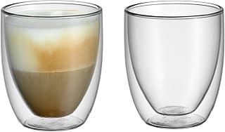 WMF Kult doppelwandige Cappuccino Gläser Set 2-teilig, doppelwandige Gläser 250ml, Schwebeeffekt, Thermogläser, hitzebeständiges Teeglas, Kaffeeglas