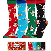 HAPPYPOP Christmas Socks for Kids - Unisex Xmas Sock Gift Ideas for Teen Girls Boys 4 Pack