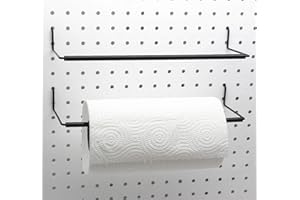 BULLBINS Paper Towel Holder for Pegboard, Extendable, Fit Any Standard Pegboard, Peg Board Organization Accessory Hook for Workshop, Garage, Kitchen, Laundry Room, Bathroom 2 Packs, Black (2 PCS)