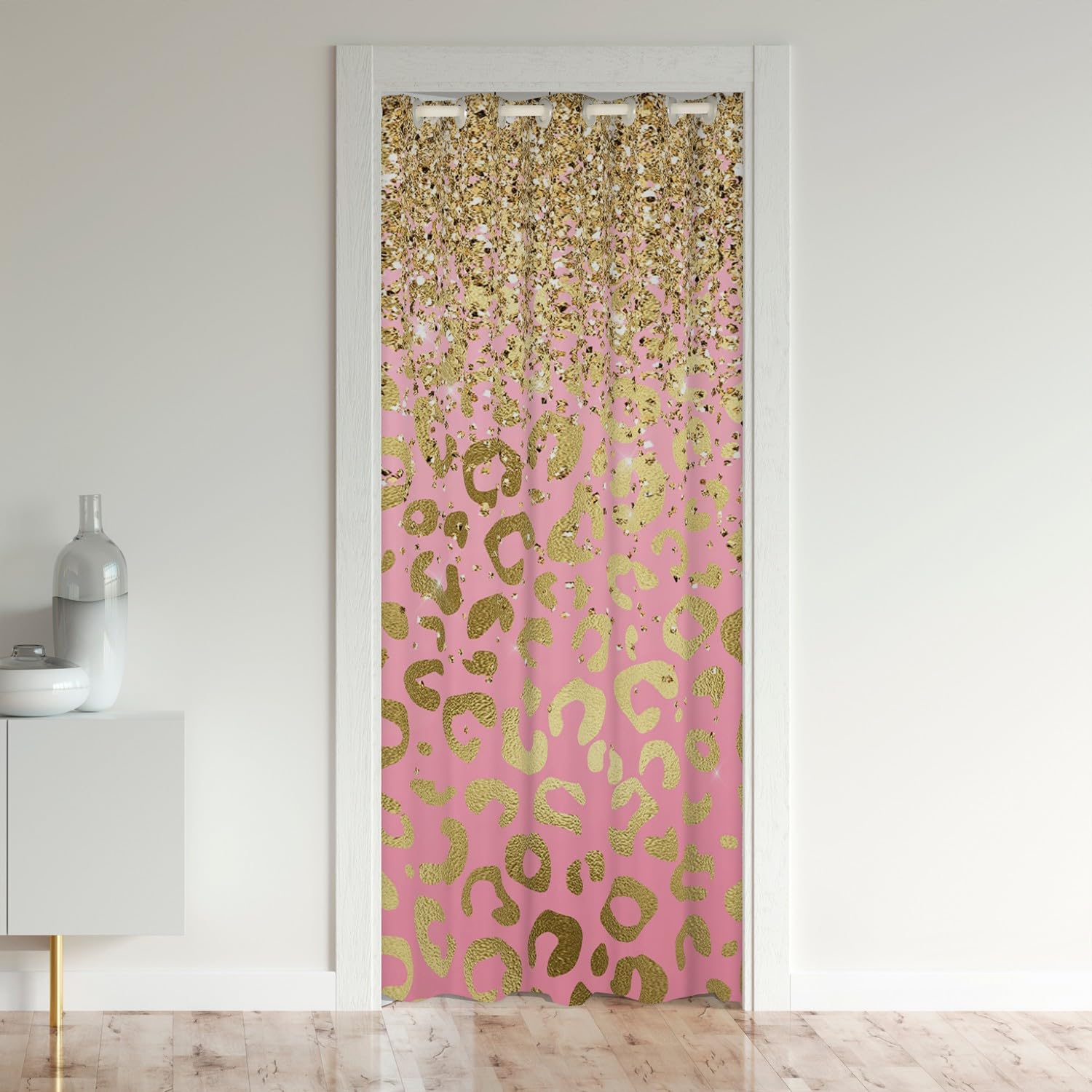 Loussiesd Glitter Leopard Doorway Privacy Cheetah Door Cover Animal Privacy Heat Blocking Blackout Curtain Darkening Blackout Curtains For Bedroom 132x203cm1Panel