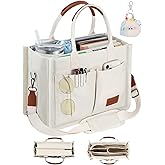 BECOJADDE Canvas Tote Bag Purse for Women with Zipper Closure, Individual Compartments & Bottom Support