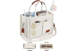 BECOJADDE Canvas Tote Bag Purse for Women with Zipper Closure, Individual Compartments & Bottom Support