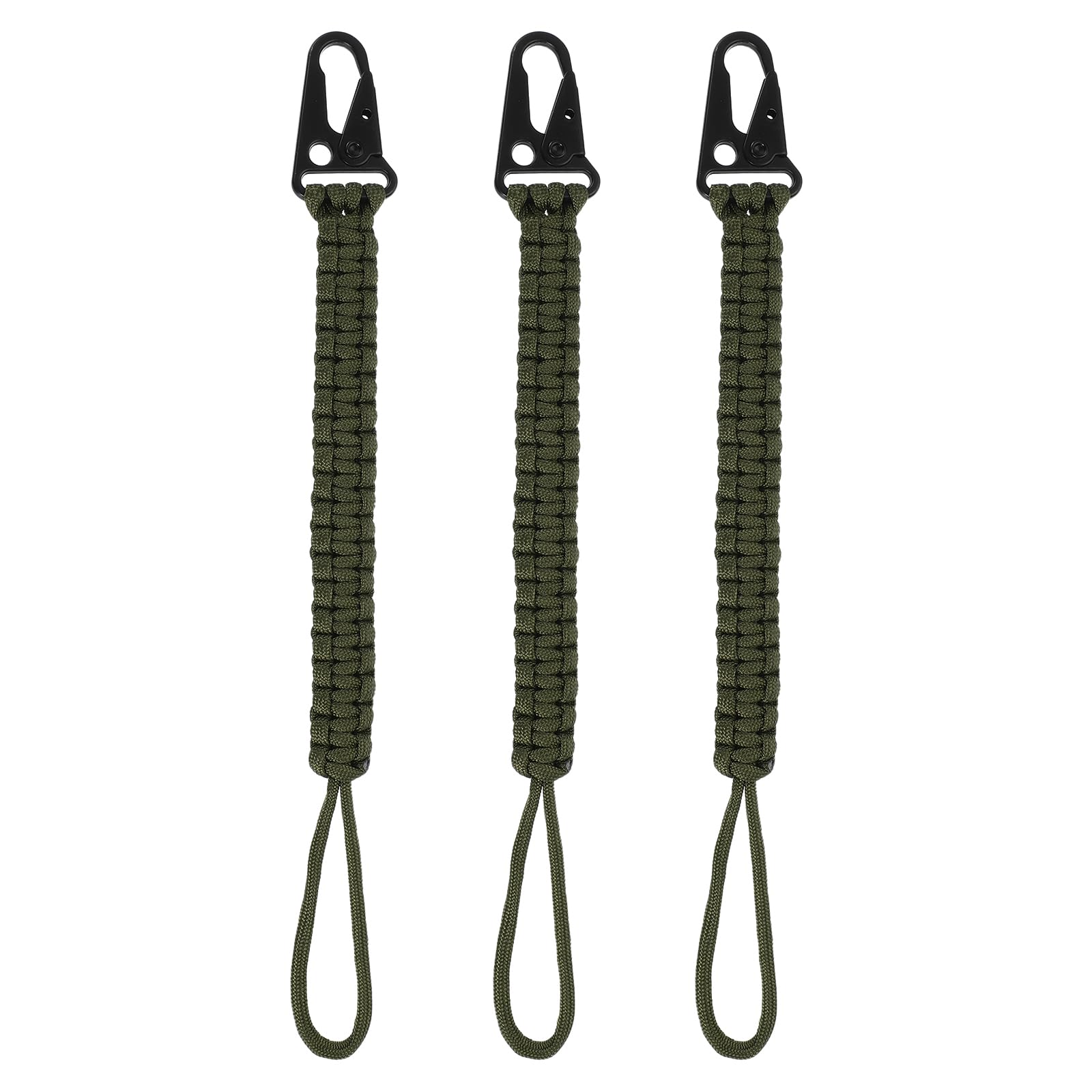 PATIKIL Paracord Keychain, 3 Pcs Survival Lanyard Keychain Cord with Hook Suitable for Camping Hiking Clip Key Backpack Tool Outdoor Fishing Key Ring, Dark Green