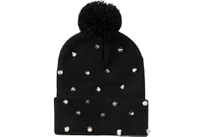 Julpsk Unisex Punk Spike Studded Beanie Winter Cuffed Knit Goth Hat with Pompom