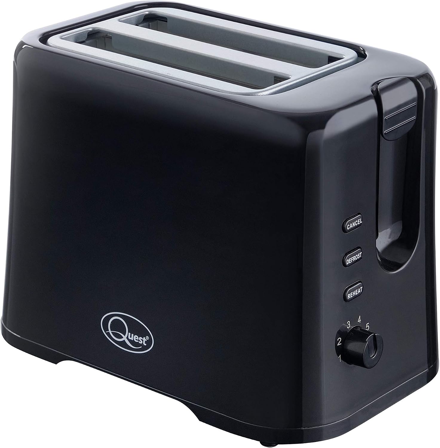 Quest 2 Slice Toaster/Variable Browning Control/Reheat and Defrost/Crumb Tray and Cord Storage/Black / 870W