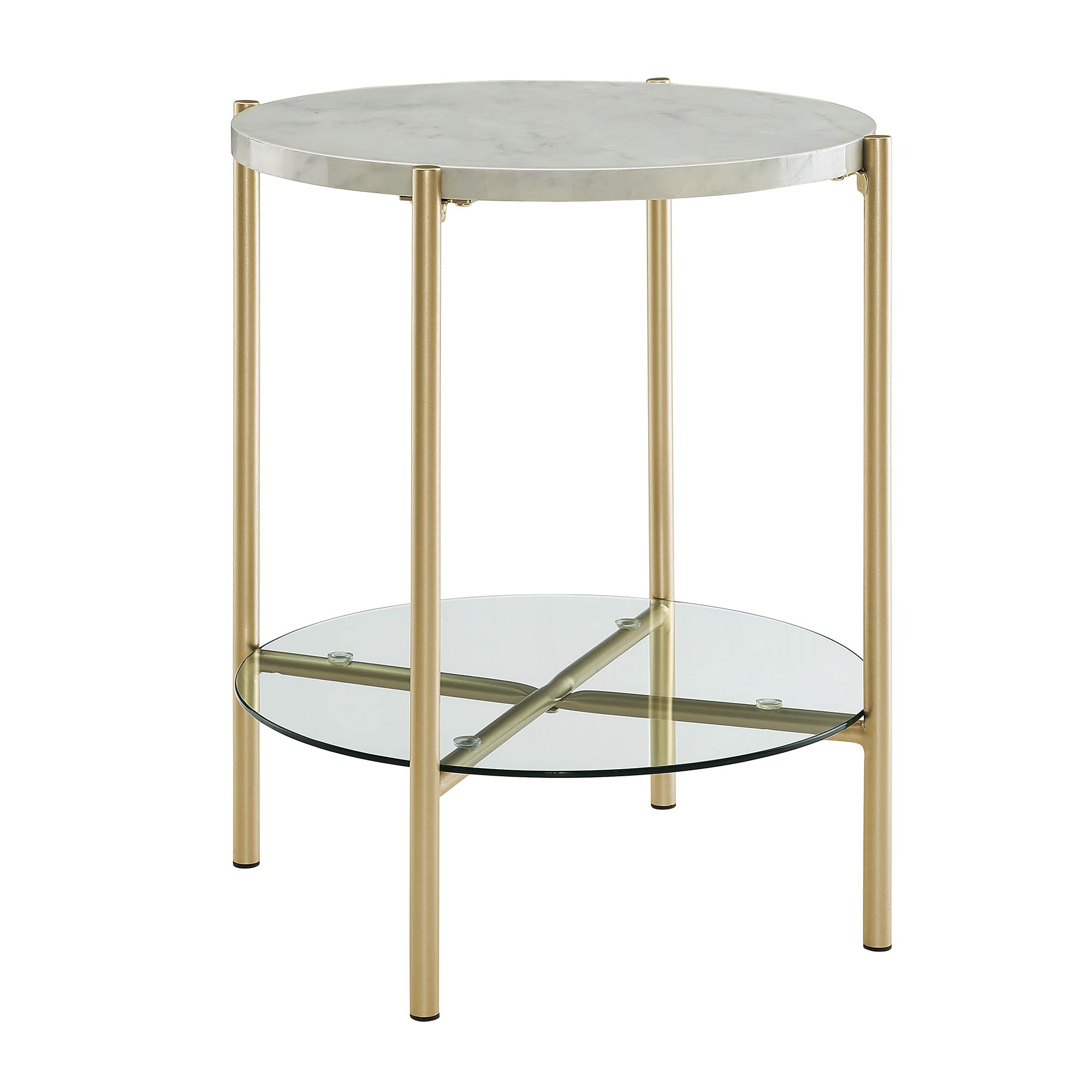 Eden Bridge Designs Modern Round Side Table/Sofa Table/Nightstand for Living Room or Bedroom - White Marble & Gold,One Size,AF20SRDSTMGD