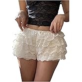 GORGLITTER Women's Bow Ruffle Bloomer Shorts Lace Cute Frilly Puffy Going Out Lolita Micro Mini Shorts