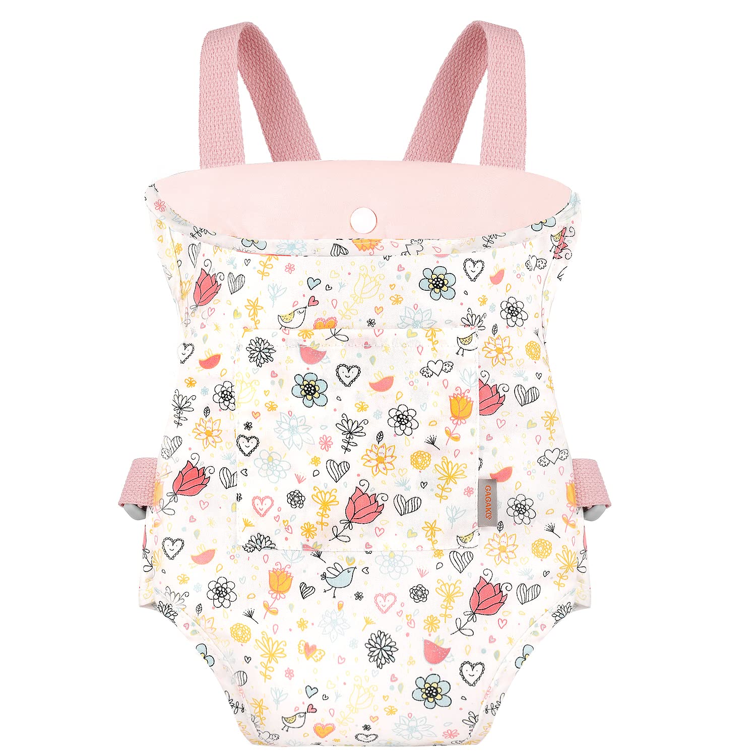 GAGAKU Doll Carrier Soft Cotton Front and Back Carrying with Adjustable Straps for Baby 2-4 Years Old, Pink Rose Garden