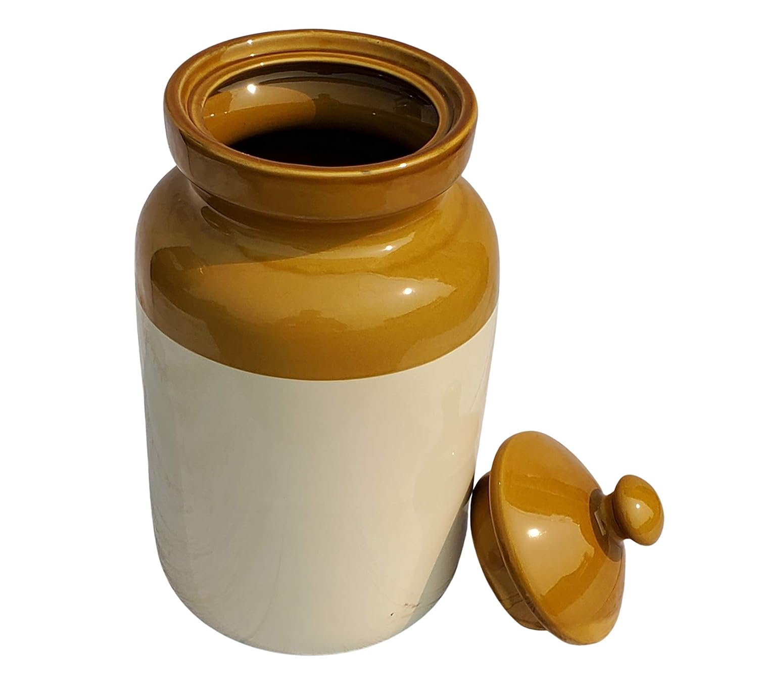 Pure Source India Ceramic Pickle Jar With Lid 5000 ML, 1 Piece, Ivory