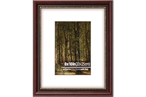 WYNCO 8x10 in Vintage Cherry Wooden Decorative Picture Frame, Ornate Gold Beaded Inner, Matted for 5x7 Photo, Tabletop or Wal