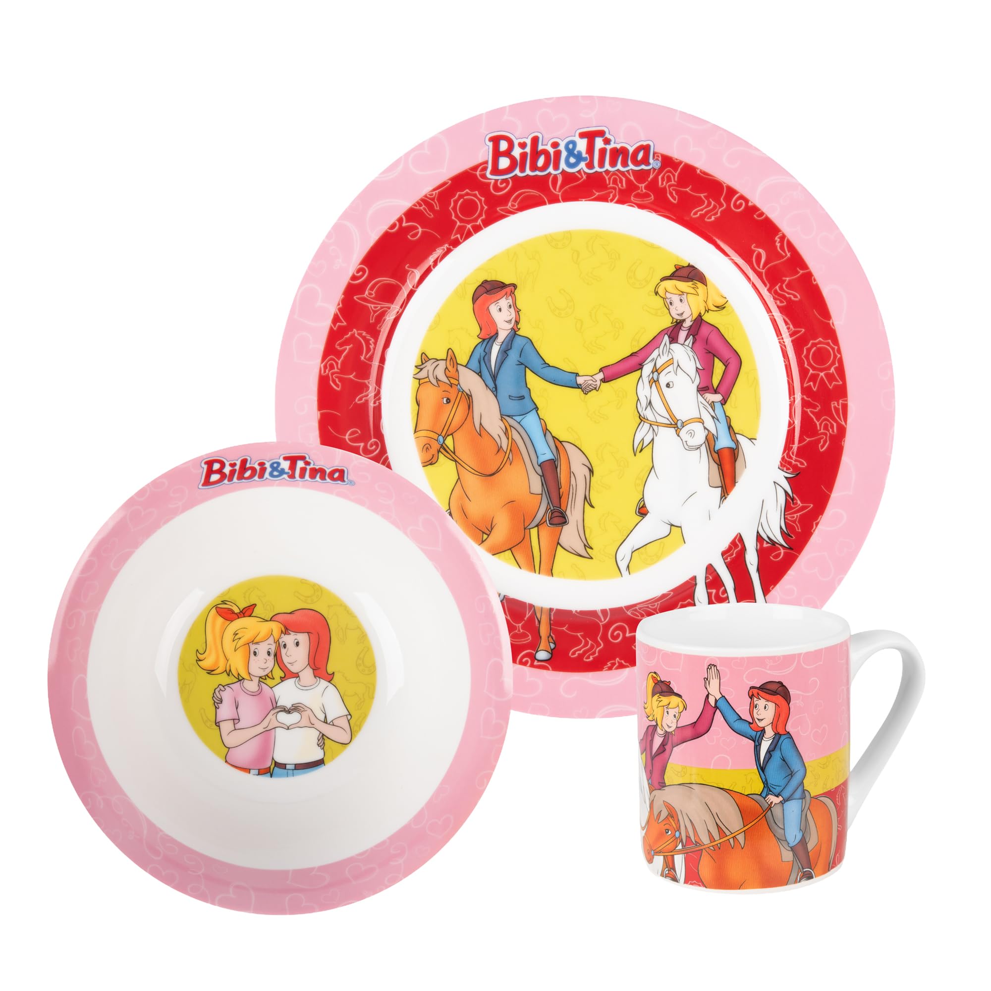 Bibi & Tina Breakfast Set - Horses Children's Tableware Set 3-Piece Porcelain Plate, Bowl & Cup Multicoloured