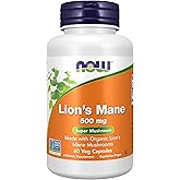 NOW Foods Supplements, Lion's Mane 500 mg, Super Mushroom, Made with Organic Lion's Mane Mushrooms, 60 Veg Capsules