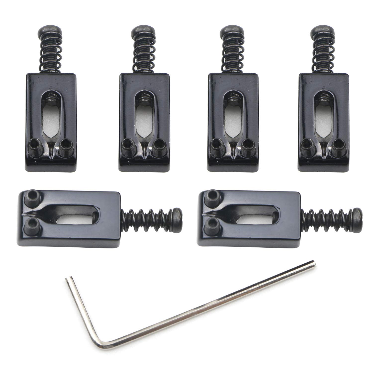 Unxuey Guitar Bridge Saddles, 6 pcs Black Electric Tele Guitar Tremolo Saddles Bridge for Tremolo Fender Strat Stratocaster Electric Guitar Replacement