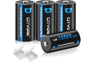 CITYORK Rechargeable D Batteries 4 Pack, 10000mAh High Capacity 1.2V Ni-MH Rechargeable D Cell Battery, Low Self-Discharge D 