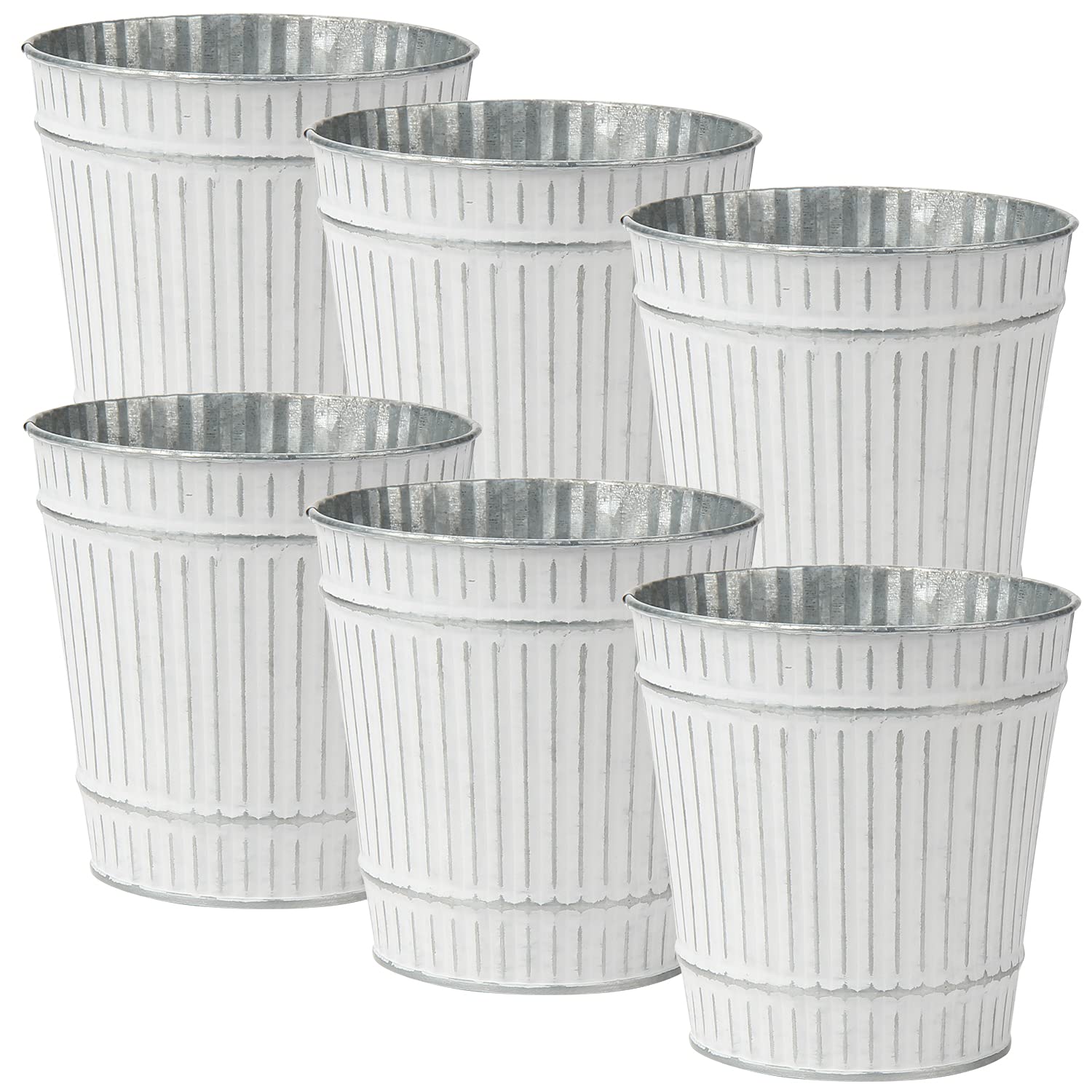 Oairse 6PCS Plant Pots Outdoor Galvanised Planter Zinc Plant Pot Garden Planters Metal Plant Pots Vintage Round Bucket Flower Pot Rustic Container for Plant or Decorative Home Modern Farmhouse Indoor