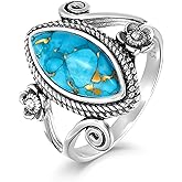 AVECON Turquoise Rings for Women 925 Sterling Silver Stacking Ring Vintage Boho Turquoise Statement Rings for Women Birthday Jewelry Gift Size 5-9