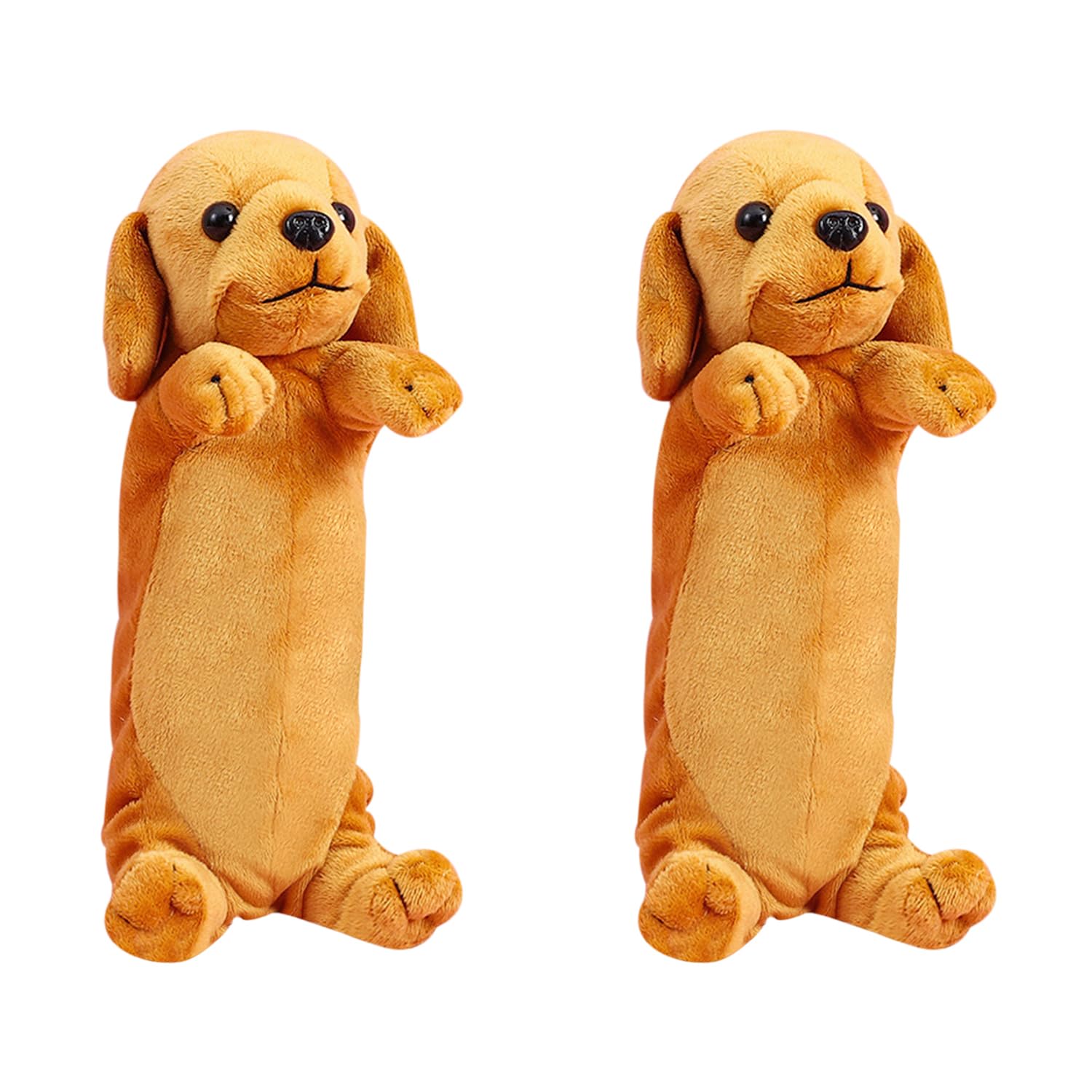 HIXNUG 2 Pieces Dog Shape Pencil Pen Bag Cartoon Golden Retriever Animal Pencil Case 3D Plush Pencil Case Large Capacity Cosmetic Bag Stationery Organizer Box for Kids Students Teens