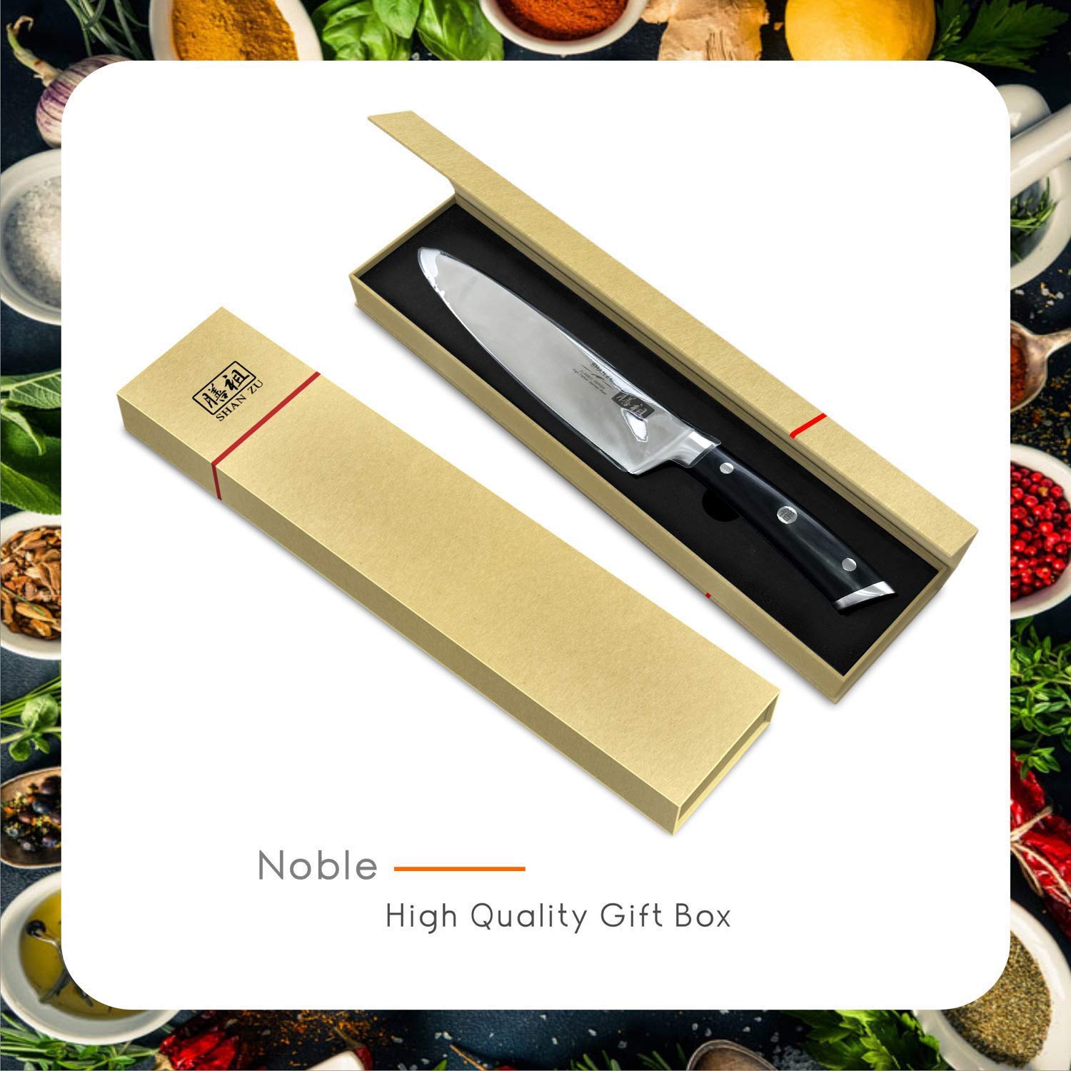 Chef Knife 8 Inch,SHAN ZU Pro German High Carbon Stainless Steel Kitchen Knives with Ergonomic Handle and Gift Box,Ultra Sharp Blade,Suitable for All Cutting Tasks