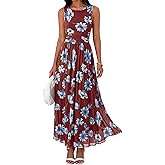 BTFBM Summer Dresses for Women 2026 Floral Maxi Dress Sleeveless Mesh Flowy Long Sundress Beach Vacation Clothes Pockets