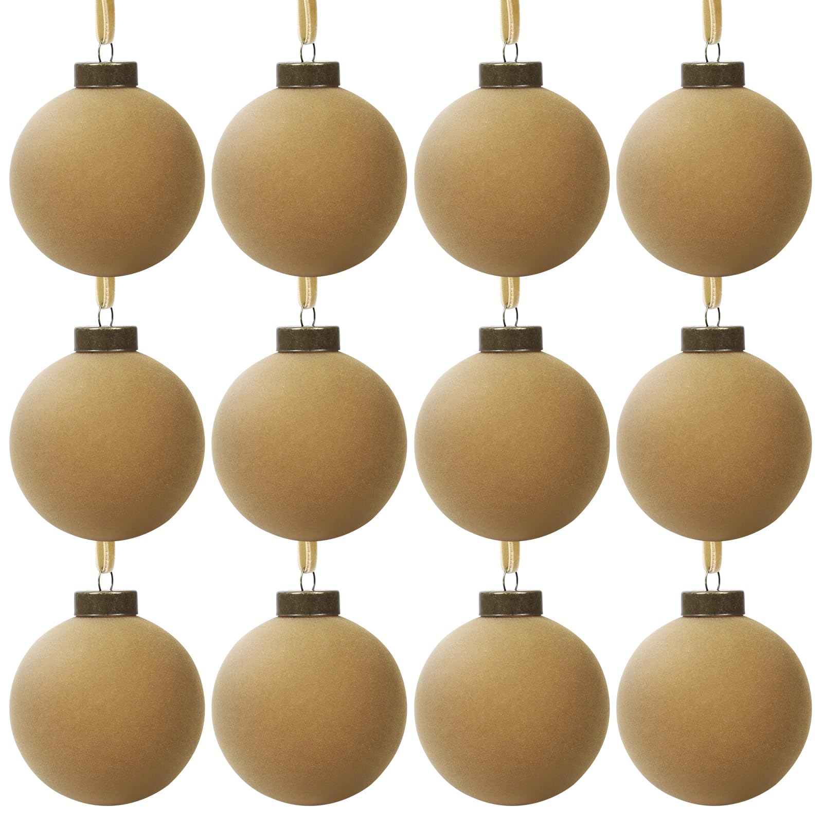 Photo 1 of 12 Pcs Velvet Christmas Balls Bulk Shatterproof Plastic Christmas Tree Decorations for Decorative Hanging Baubles (12, Khaki, 2.36Inch)