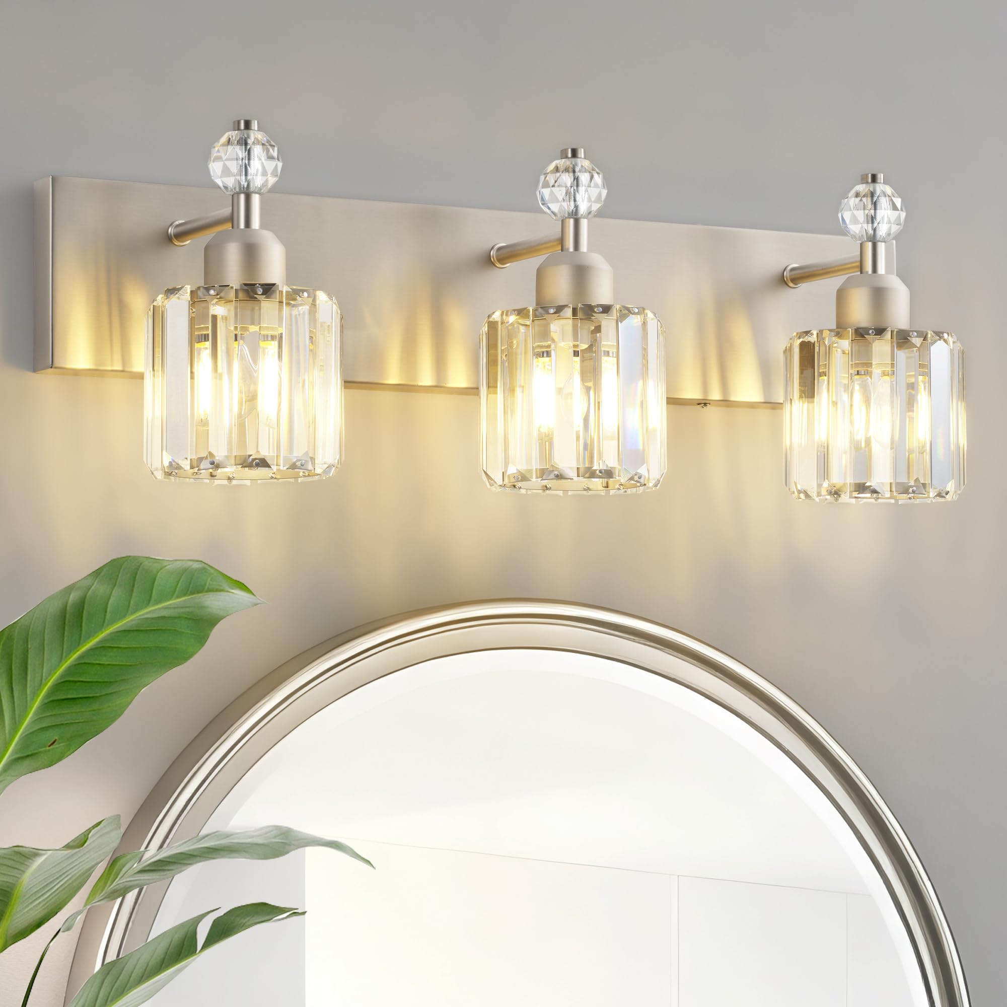 Photo 1 of PRESDE 3-Light Crystal Bathroom Vanity Light, Brushed Nickel Bath Lighting Over Mirror, Modern Wall Sconce Fixture