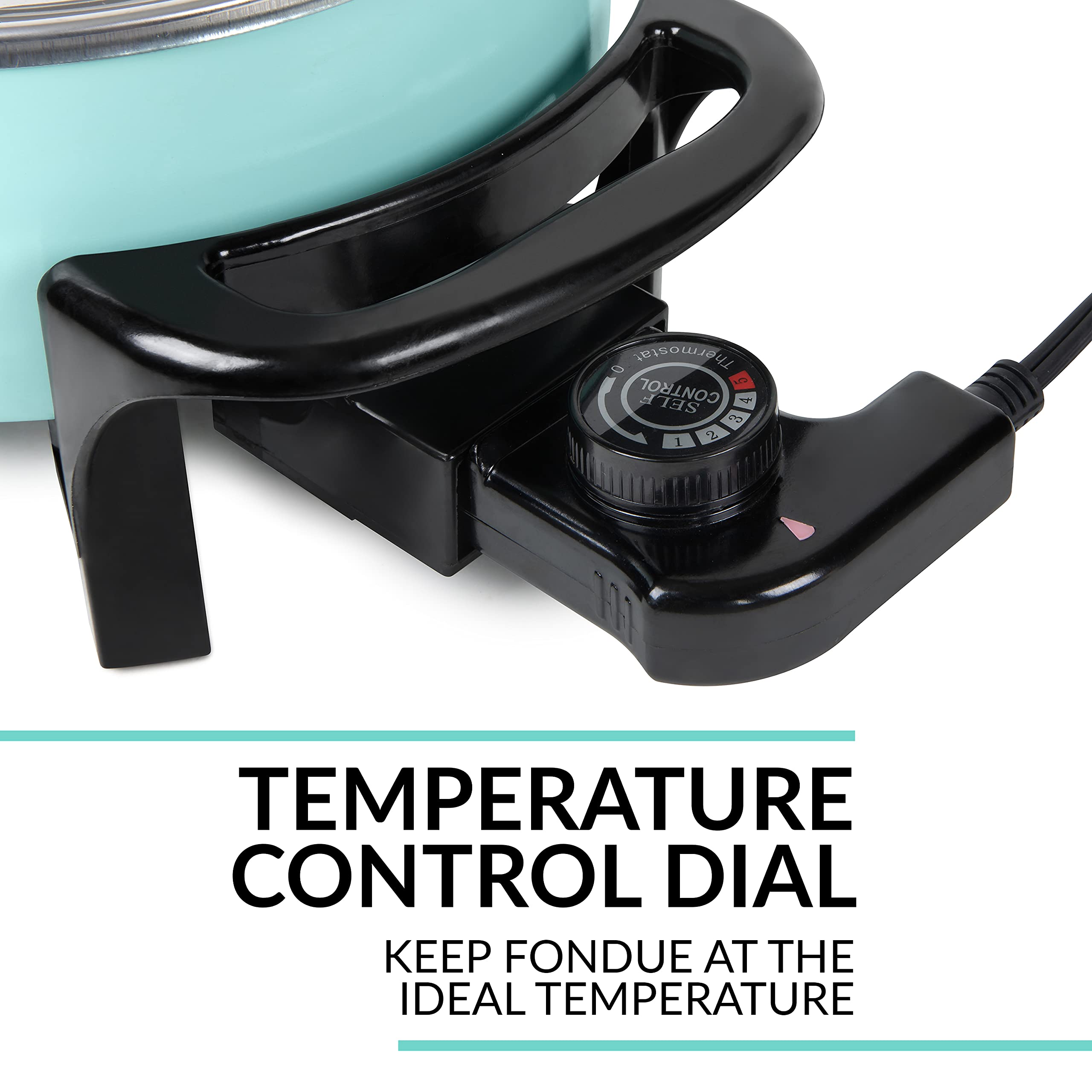 Nostalgia 12-Cup Electric Fondue Pot Set for Cheese & Chocolate - 8 Color-Coded Forks, Temperature Control - Stainless Steel Kitchen Gadgets and Appliances for Hors d'Oeuvres and More - Aqua