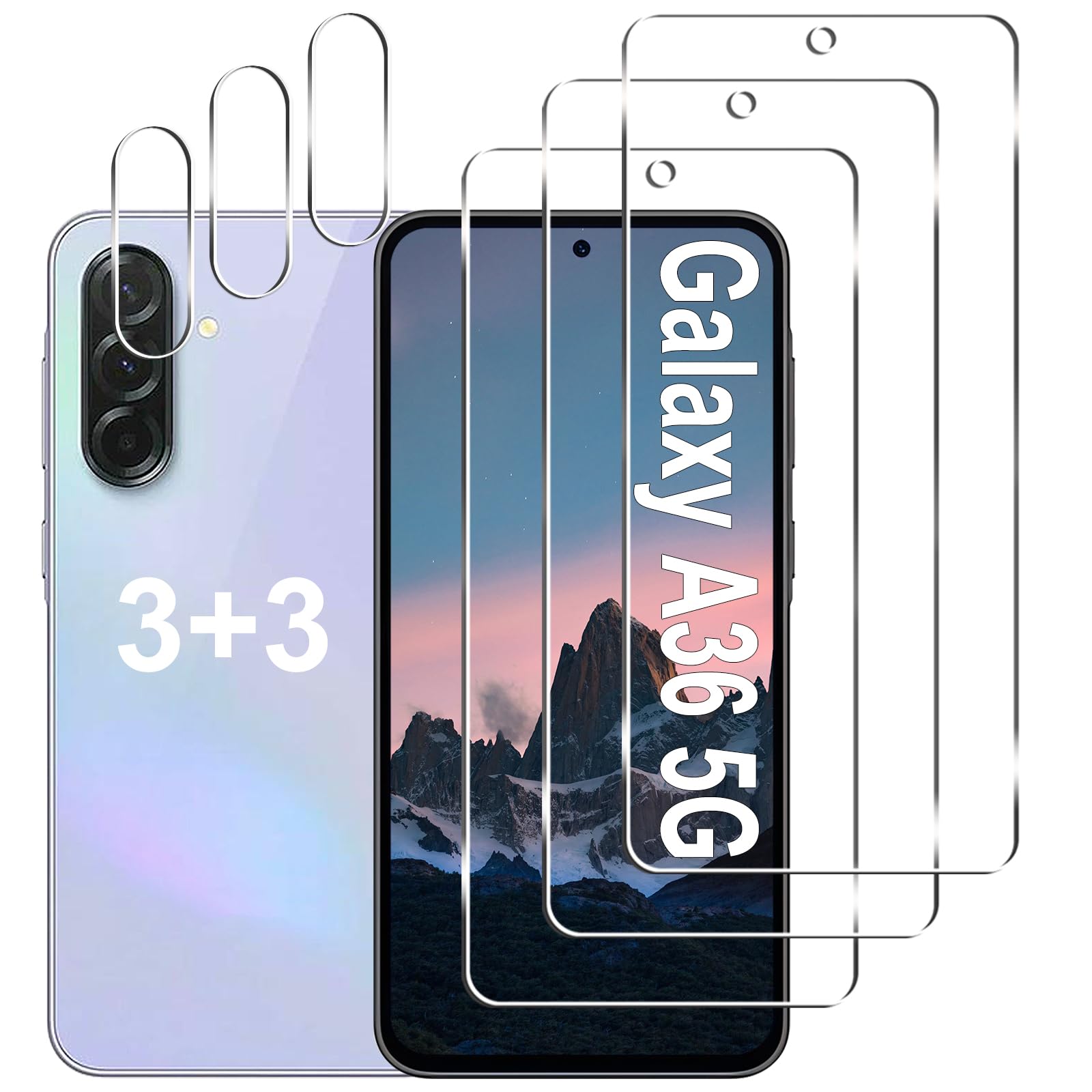 Gliansen [3+3 Pack] Galaxy A36 5G Screen Protector + Camera Lens Protector, 9H Tempered Glass, Anti Scratch, Easy Installation, Bubble Free, HD Screen Protector for Samsung Galaxy A36 5G