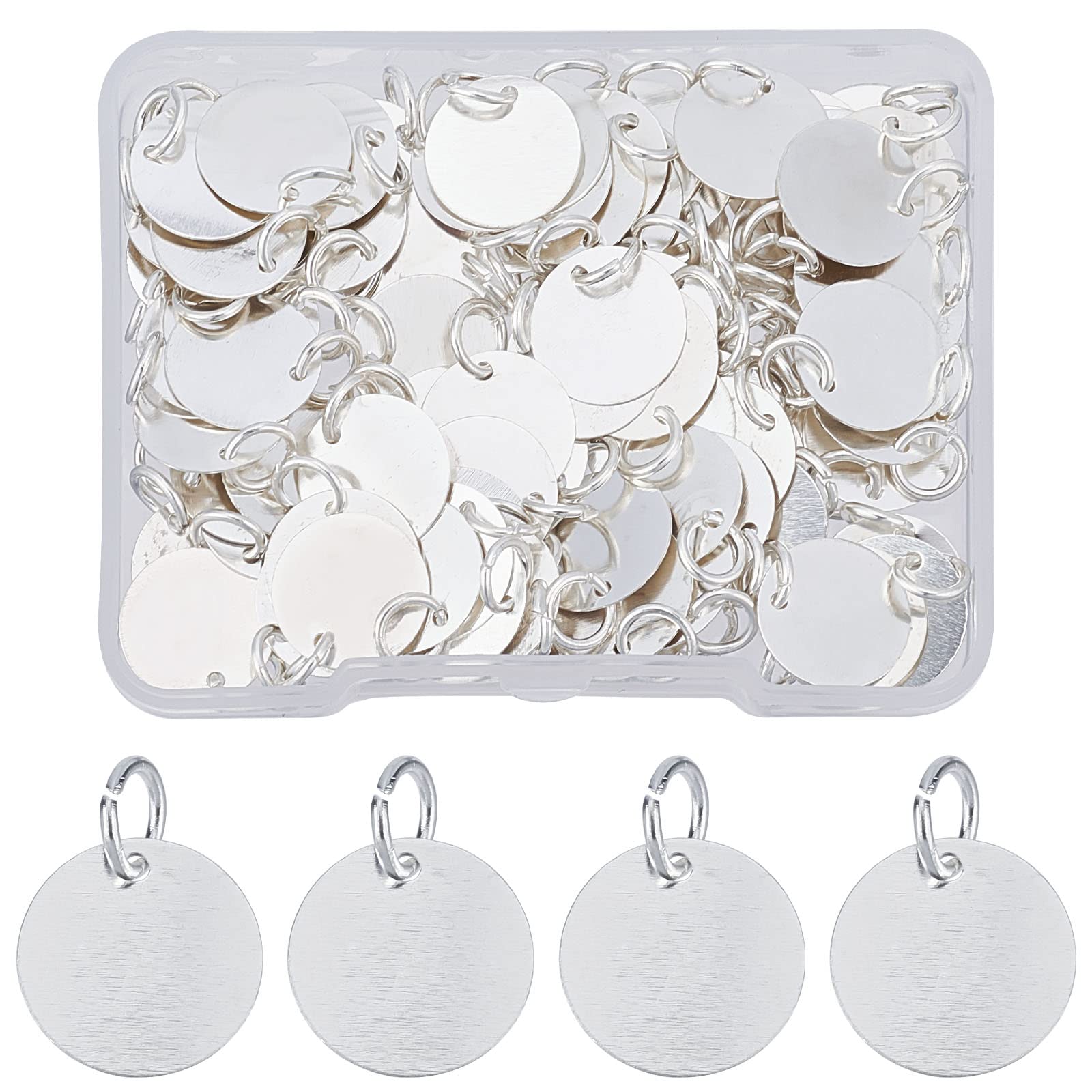 SUPERFINDINGS 100Pcs Brass Blank Pendants 12mm Flat Round Stamping Tag Charms with 4mm hole for Bracelet Necklace Jewelry DIY Craft Making, Silver — image 1