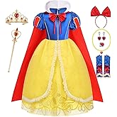 Latocos Girls Princess Dresses Costume Kids Toddler Princess Dress Up Clothes Cape Crown Headband Halloween Cosplay Gift
