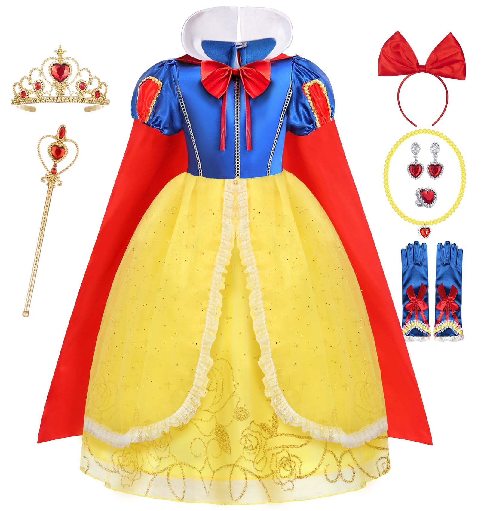 Photo 1 of *** UNKNOWN SIZE*** Latocos Girls Princess Dresses Costume Kids Toddler Princess Dress Up Clothes with Cape Bow Crown Headband Wand Gloves Halloween Cosplay Gift (100)