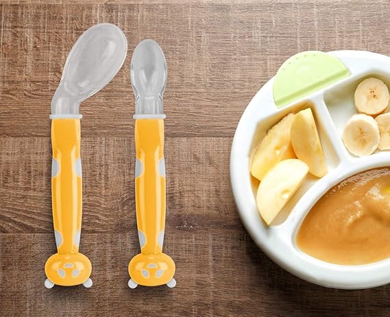 Kassy Pop Curated Just for You Babys Silicone Feeding Spoon (Yellow)- Pack of 2