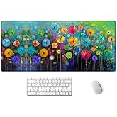 SSOIU Desk Mat, Extended Gaming Mouse Pad 35.5x15.7 in, Large Non-Slip Rubber Base Mousepad with Stitched Edges, Waterproof Keyboard Mouse Mat Desk Pad for Work, Game, Office, Home - Watercolor Floral