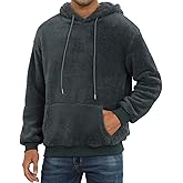 PEGENO Mens Fuzzy Sherpa Hoodie Pullover Sweatshirts Loose Cozy Pocket Long Sleeve Winter Hooded Outwear
