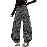 tidolee Girls’ High Rise Straight Leg Cargo Pants Y2K Camo Streetwear Trousers