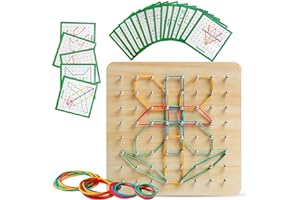 SKRTUAN Wooden Geoboard with Rubber Bands Graphical Math Pattern Blocks Geo Board - Montessori Educational Toy for Kids with Pattern Cards and Rubber Bands Create Figures Shape STEM Puzzle Matrix Brain Teaser