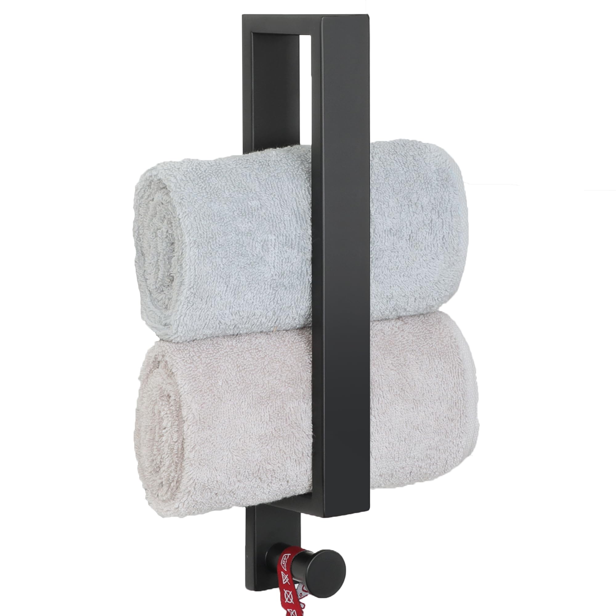 SAYAYO Towel Rail Wall Mounted 12-Inch/30CM Bathroom Hand Towel Holder Black Towel Rack with Hook SUS304 Stainless Steel