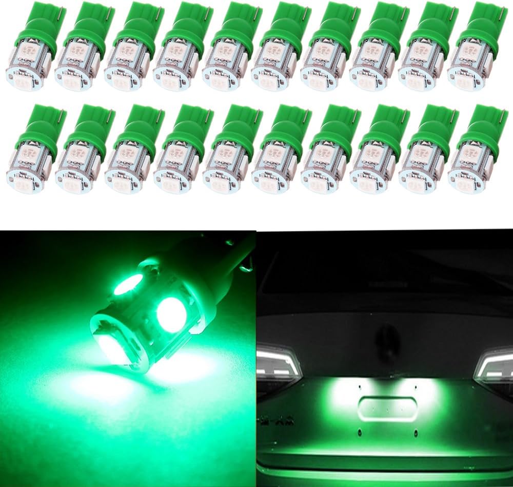 cciyu License Plate Lights,cciyu Green T10 W5W 194 LED Light Bulb 5050 SMD Side Wedge Light Lamps,20Pack