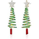 HolidayQbee Christmas Tree Earrings For Women Diamond Star Green Tree Dangle Earrings Holiday Party Cubic Zircon Earring For Christmas Jewelry Gifts