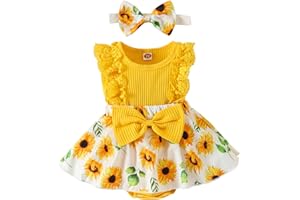 LUJENGEFA Baby Girl Clothes Newborn Romper Dress Ribbed Ruffle Bow Skirt+Headband Outfits Set 0-18 Months