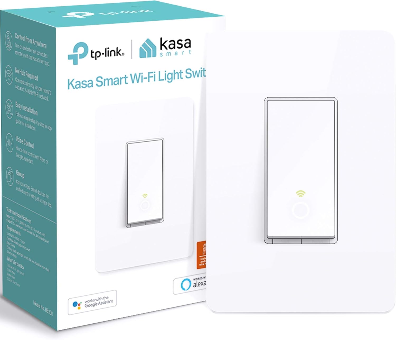 Kasa Smart Light Switch by TP-Link, Single Pole, Needs Neutral Wire, 2.4Ghz WiFi Light Switch Works with Alexa and Google Assistant, UL Certified, 1-Pack (HS200), White - - 