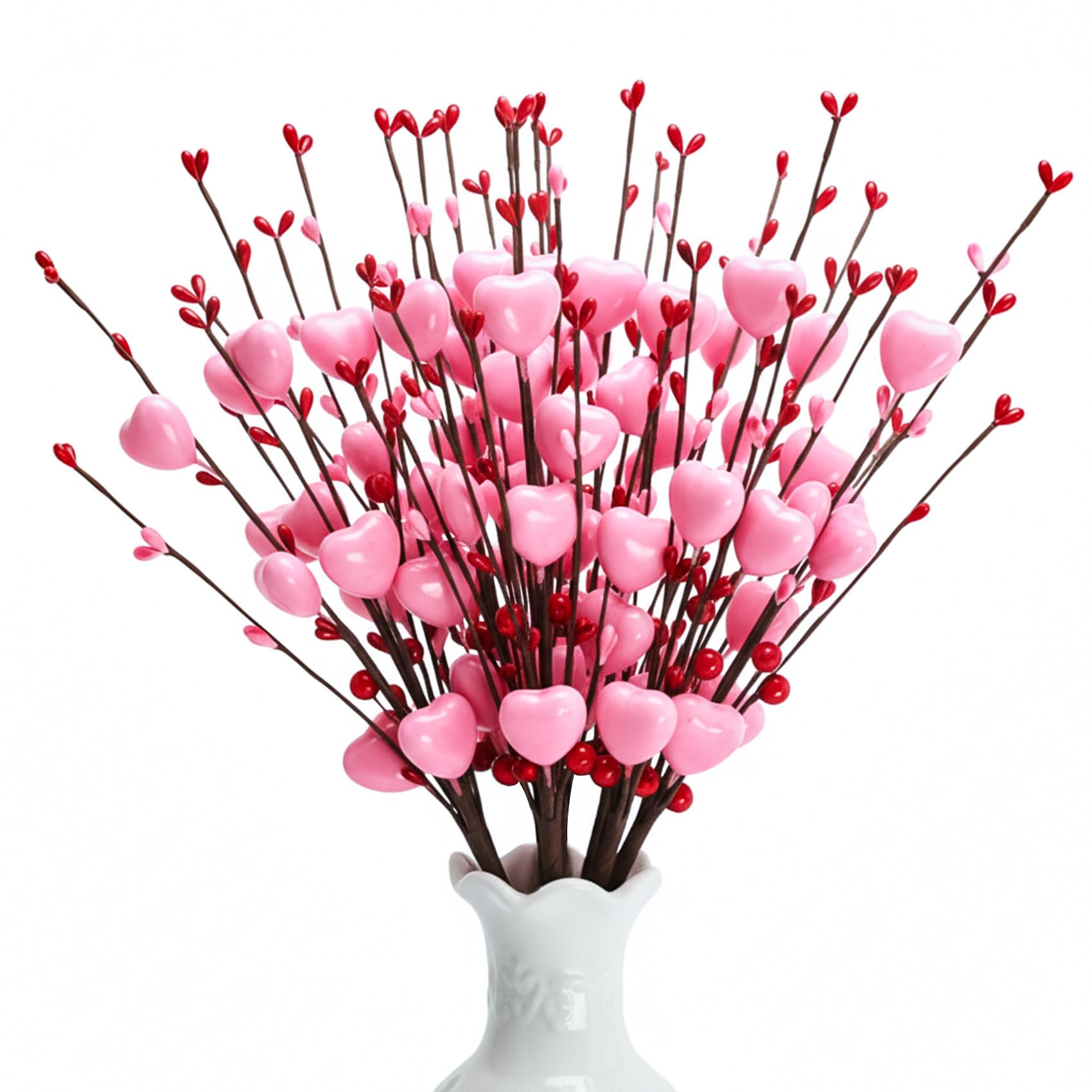 Photo 1 of Valentine’s Day Gifts, Artificial Valentines Floral Picks with Red Pink Berries 17 Inch Pink Red Heart Berry Stems for Valentines Day Decorations Wedding Anniversary Party Home Decor