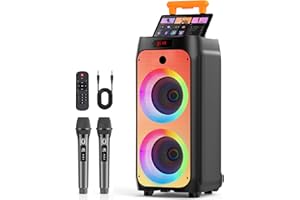 HWWR Karaoke Machine for Adults, Big Party Speaker with 500W Peak Power, Wireless PA System with Dual 8" Subwoofers, Disco Lights & 2 Microphones for Home Party Outdoor, Support USB/AUX/REC/TWS