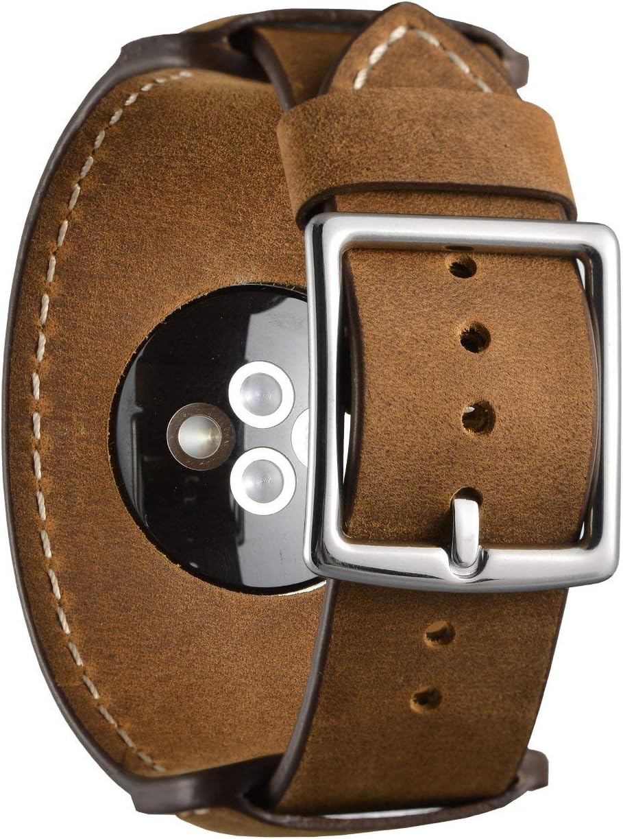 Leotop Compatible with Apple Watch Strap 42mm(Series 10) 41mm 40mm 38mm,Genuine Leather Band Cuff Bracelet with Stainless Steel Buckle Compatible iWatch Series 10/9/8/7/6/5/4/3/2/1 SE SE 2 (Brown) - Image 4
