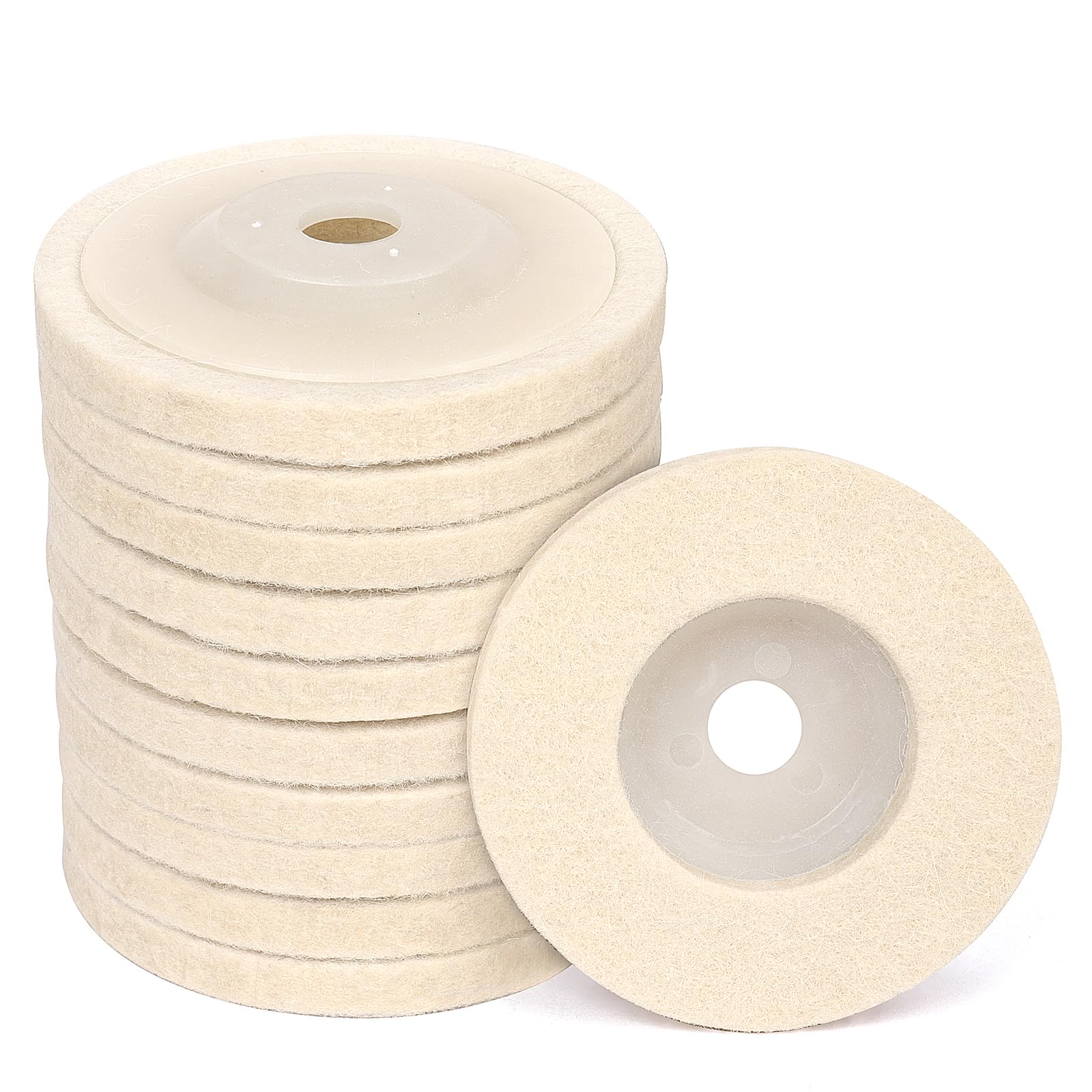 Shineboc 10pcs Wool Polishing Wheel Disc, 100mm(4 inch) Angle Grinder Discs Car Polishing Pads Buffing Wheel Wet Polishing Wheel Set for Metal, Marble Stone, Jewelry,Plastics,Furniture,Car