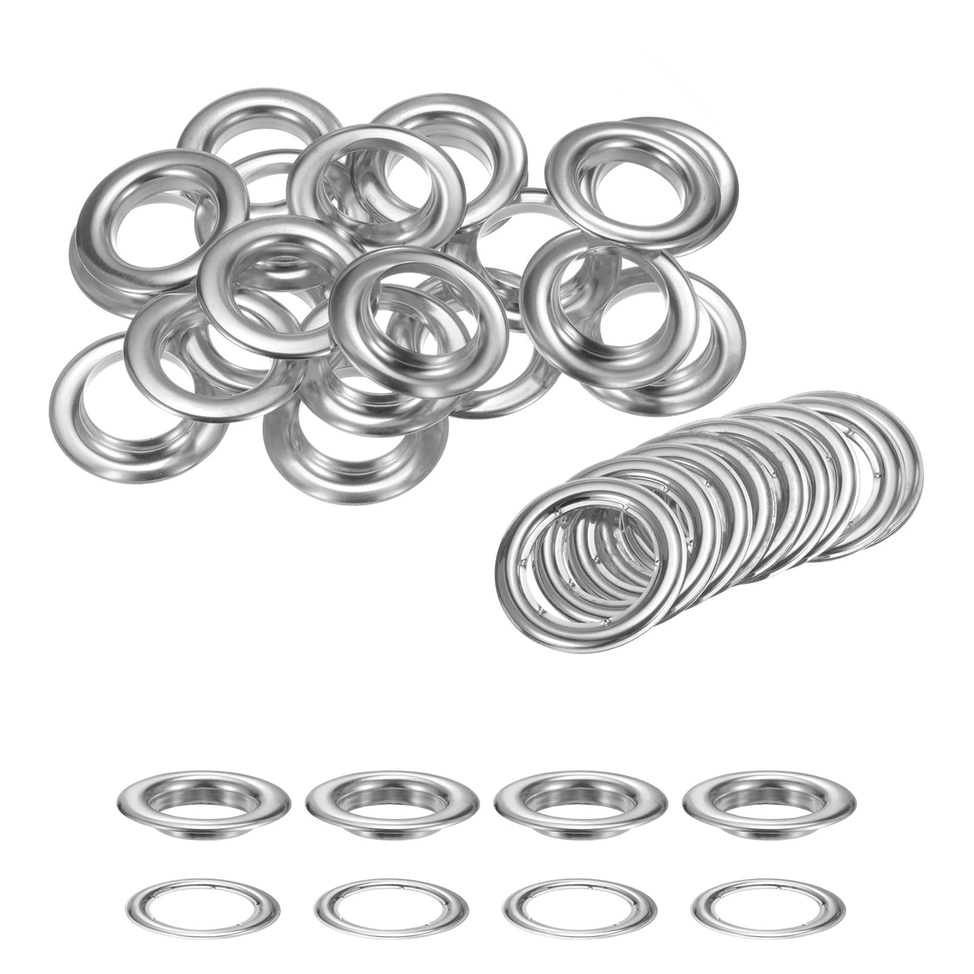 Trimming Shop 30mm Eyelets Rings with Washers, Grommet Eyelets for Tarpaulin, Leather Craft, Repair, Round Curtain Eyelet Rings for DIY, Canvas Holding, Vinyl Banners, Silver, 10pcs