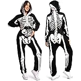 Tipsy Elves Halloween Skeleton Costume for Women - Comfy Easy Adult Onesie Jumpsuit - Front and Back Print with Zip Up Mask