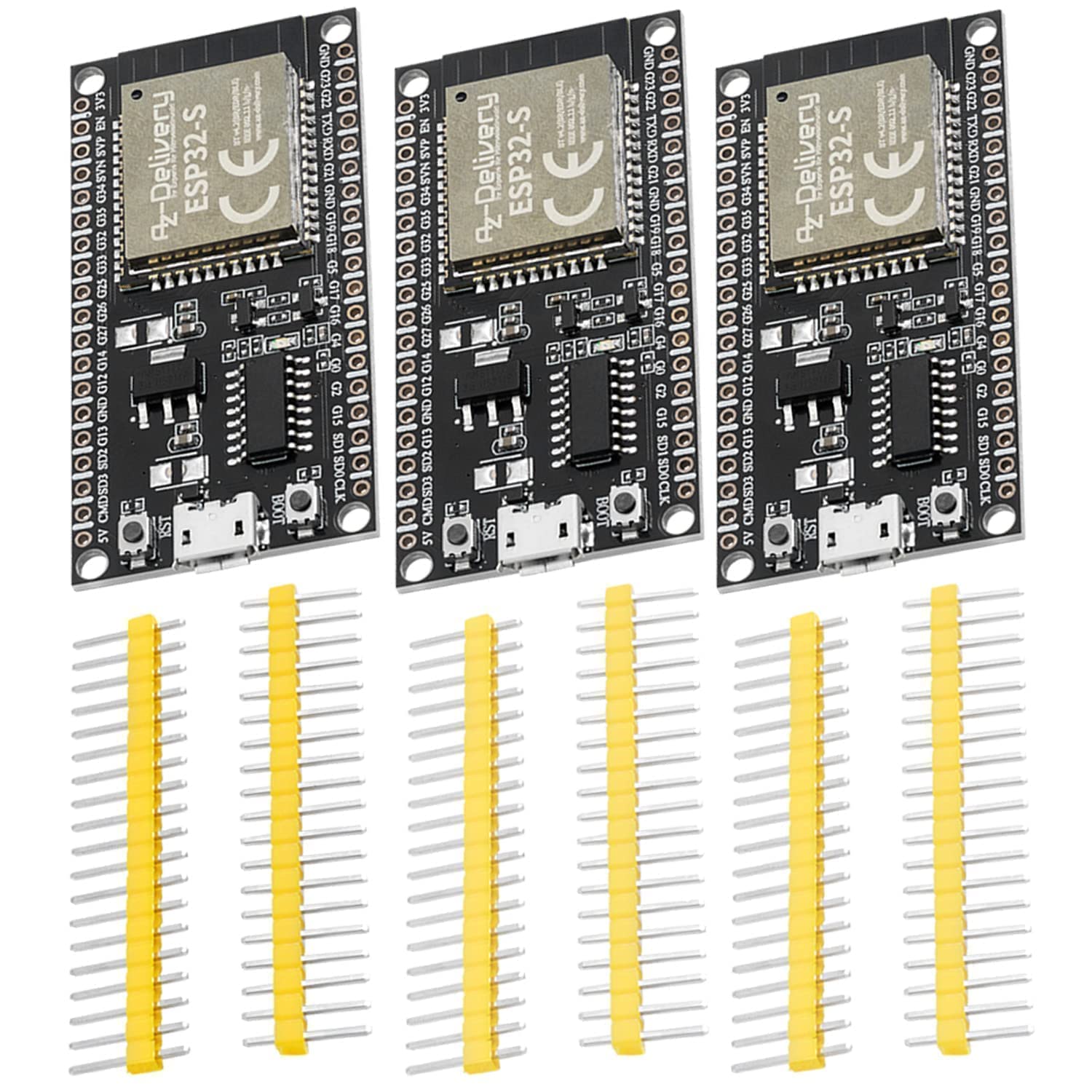AZDelivery 3 x ESP-32S Dev Kit C unsoldered NodeMCU Module WLAN WiFi Development Board with CH340 (successor model to ESP8266) and compatible with Arduino including E-Book!