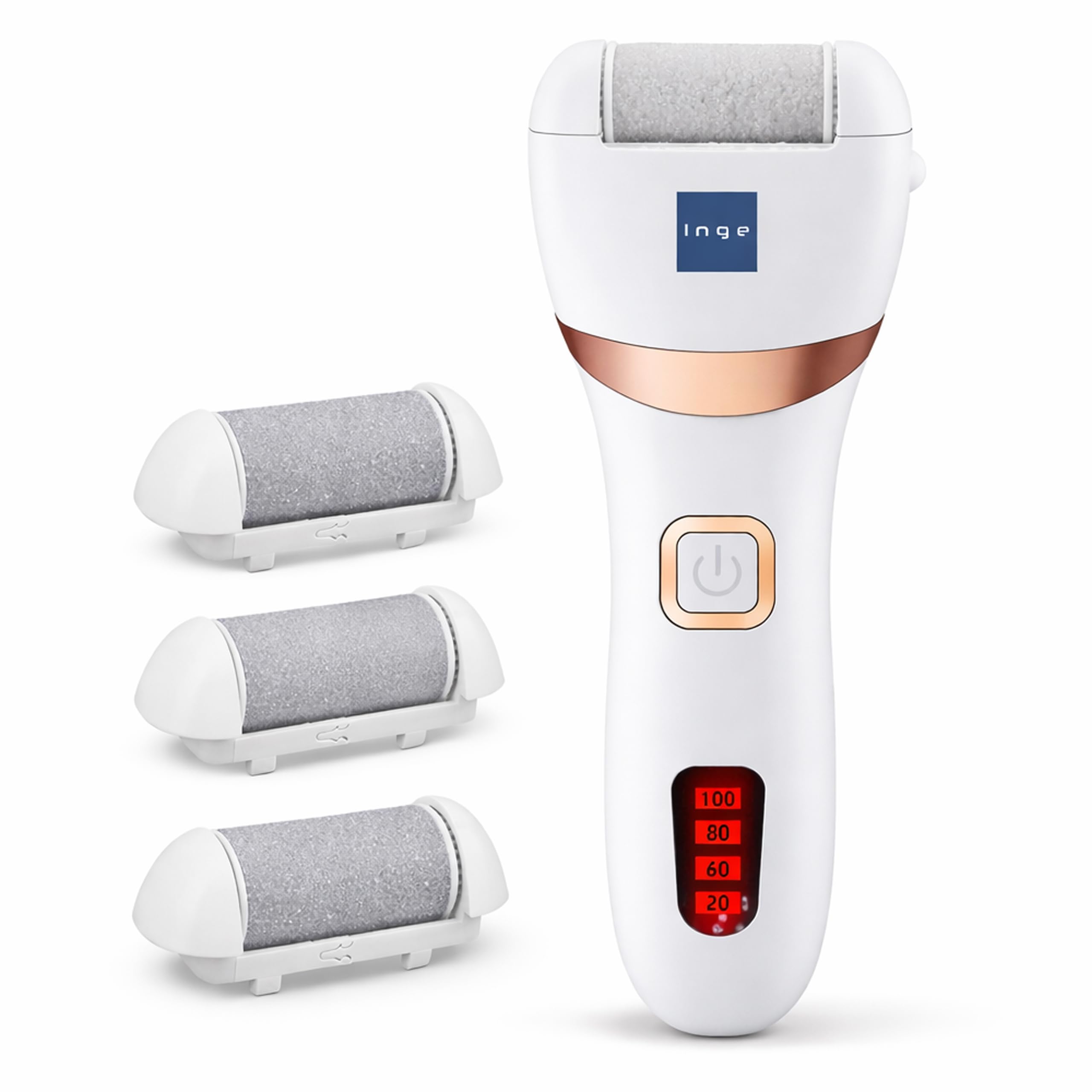Electric Foot File, Rechargeable Hard Skin Remover for Feet, Callus Remover, Foot Scrubber, Dry Dead Skin Exfoliator with 3 Washable Rollers, White