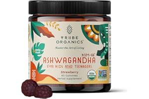 TRIBE ORGANICS Ashwagandha KSM-66 Gummies for Kids & Teens - Pure Organic Root Extract Ayurvedic Supplement Gummy - Focus Mood Support Increase Energy Strength 600mg of Natural KSM66 for Superior Absorption